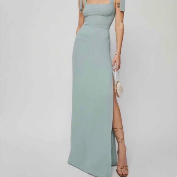With Tags Reformation Celadon Green Westerly Tie Strap Maxi Dress Size 6 - Picture 2 of 11